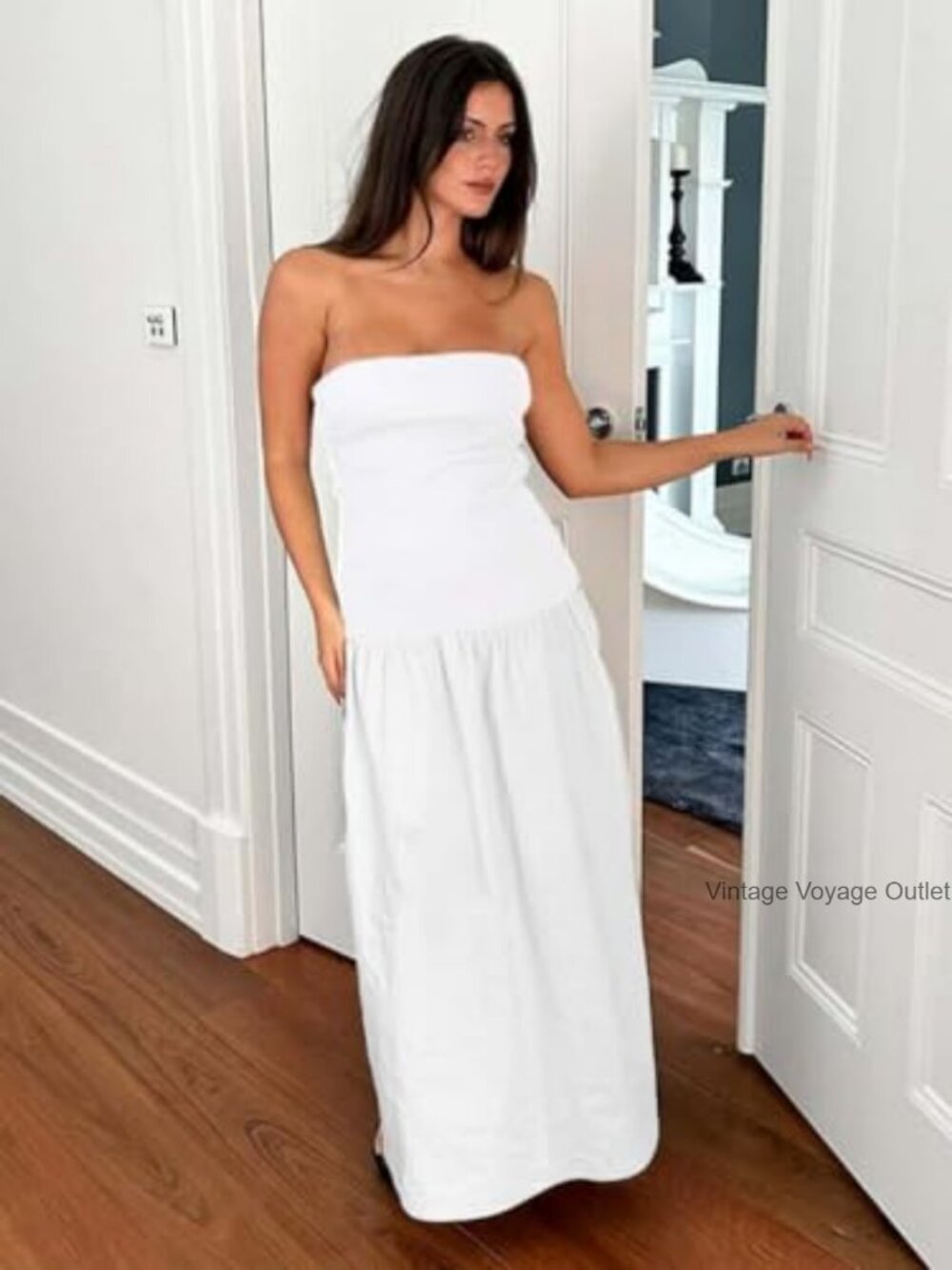 Strapless Maxi Dress A-Line Tube Sleeveless Summer Beach Formal Casual - Picture 3 of 7